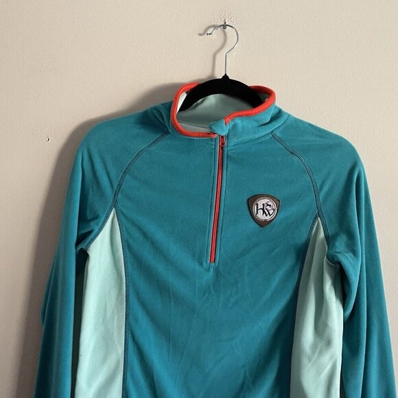 Horseware Ireland Women Sz S Teal Blue/Orange Fleece 1/4 Zip Pullover Top - Picture 5 of 10